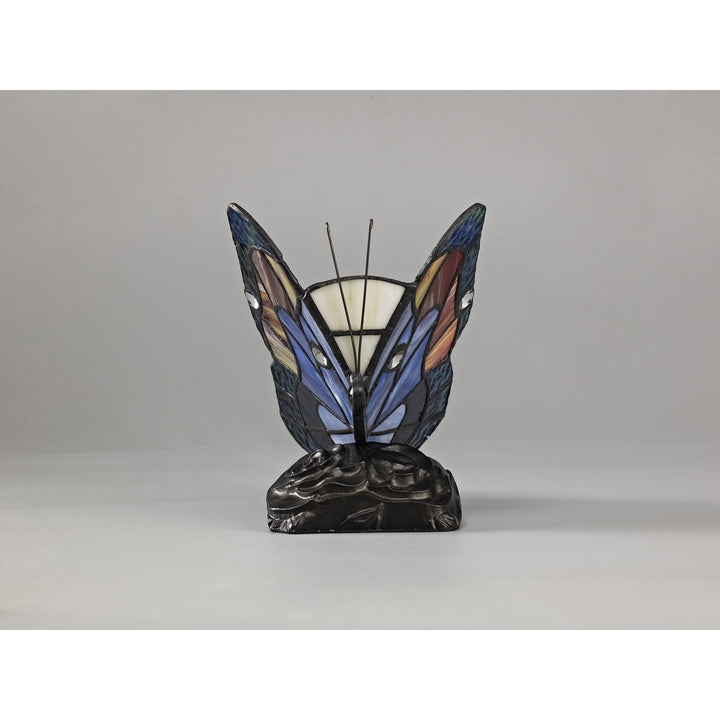 Nelson Lighting NL73019 Monty Tiffany Butterfly Table Lamp 1 Light Black Base Blue/Brown Glass Clear Crystal