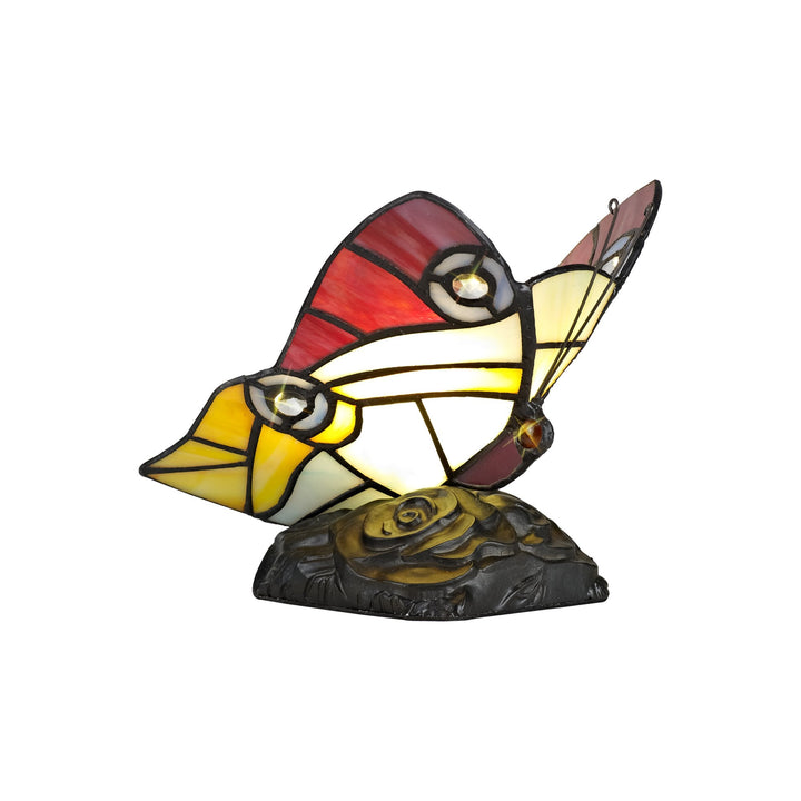 Nelson Lighting NL73029 Monty Tiffany Butterfly Table Lamp 1 Light Black Base Red/Yellow/Blue