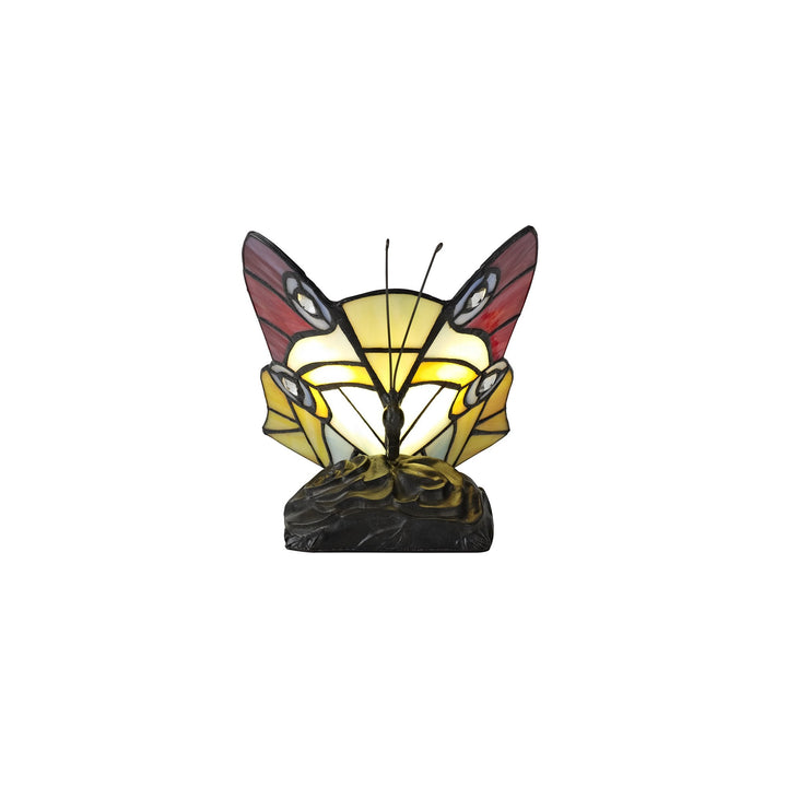 Nelson Lighting NL73029 Monty Tiffany Butterfly Table Lamp 1 Light Black Base Red/Yellow/Blue