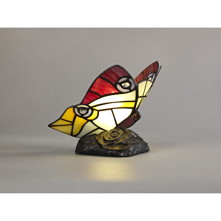 Nelson Lighting NL73029 Monty Tiffany Butterfly Table Lamp 1 Light Black Base Red/Yellow/Blue