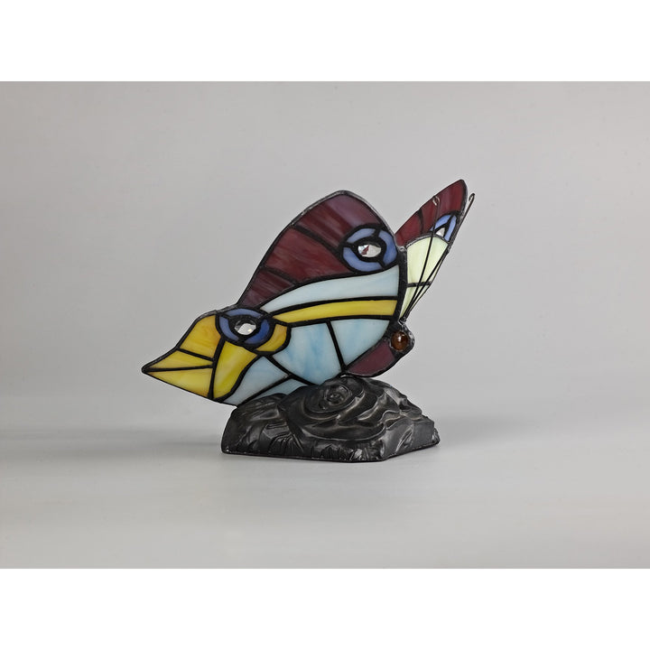 Nelson Lighting NL73029 Monty Tiffany Butterfly Table Lamp 1 Light Black Base Red/Yellow/Blue