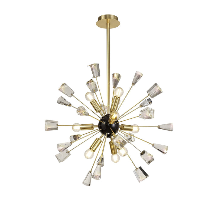 Nelson Lighting NL73939 Nellie Pendant Sputnik 9 Light Brushed Gold & Gloss Black/Crystal