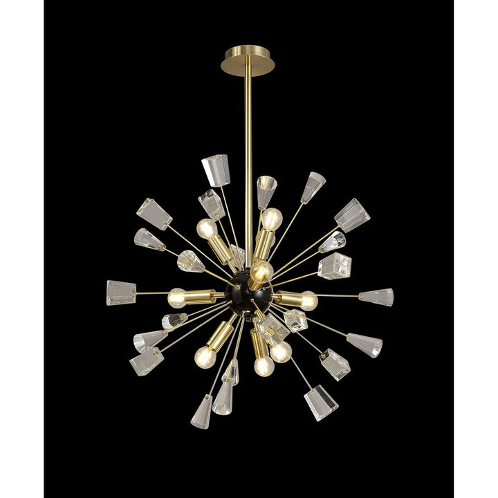 Nelson Lighting NL73939 Nellie Pendant Sputnik 9 Light Brushed Gold & Gloss Black/Crystal