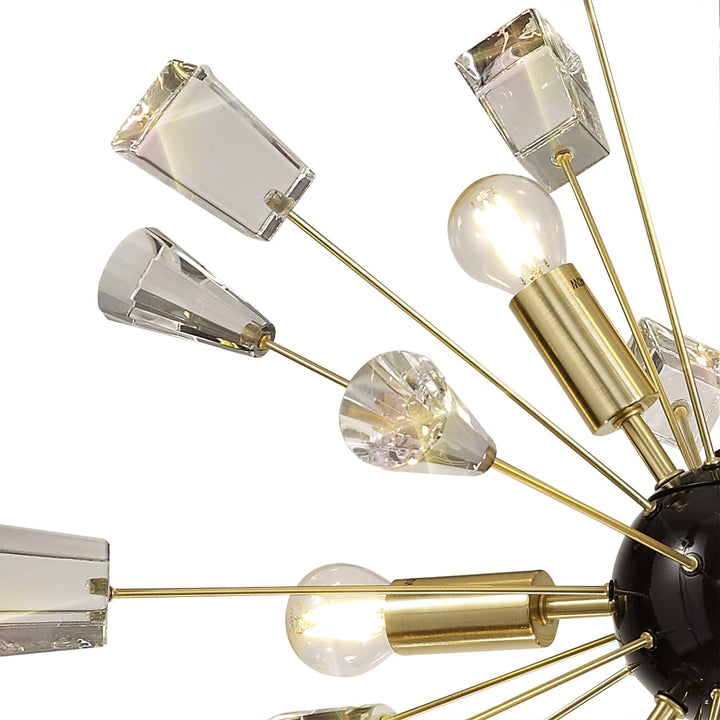 Nelson Lighting NL73939 Nellie Pendant Sputnik 9 Light Brushed Gold & Gloss Black/Crystal