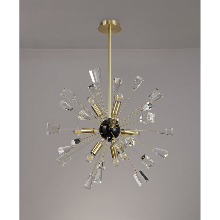 Nelson Lighting NL73939 Nellie Pendant Sputnik 9 Light Brushed Gold & Gloss Black/Crystal