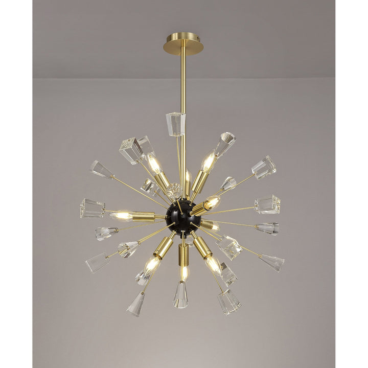 Nelson Lighting NL73939 Nellie Pendant Sputnik 9 Light Brushed Gold & Gloss Black/Crystal