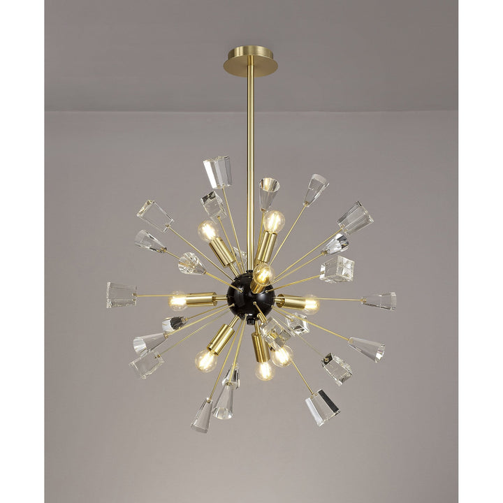 Nelson Lighting NL73939 Nellie Pendant Sputnik 9 Light Brushed Gold & Gloss Black/Crystal