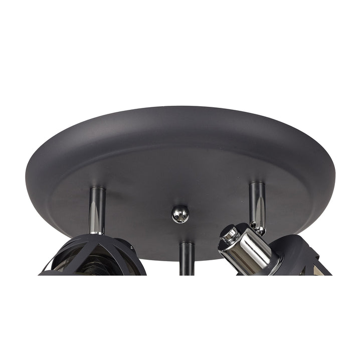 Nelson Lighting NL81129 Nivarna 3 Light Round Spot Light Matt Grey/Polished Chrome/Cognac