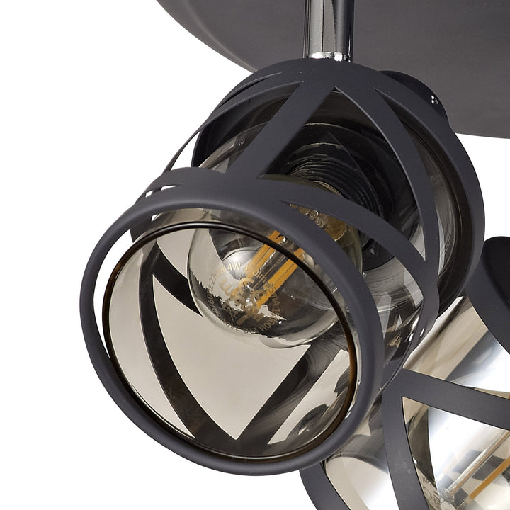 Nelson Lighting NL81129 Nivarna 3 Light Round Spot Light Matt Grey/Polished Chrome/Cognac