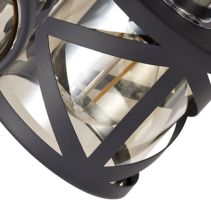 Nelson Lighting NL81129 Nivarna 3 Light Round Spot Light Matt Grey/Polished Chrome/Cognac