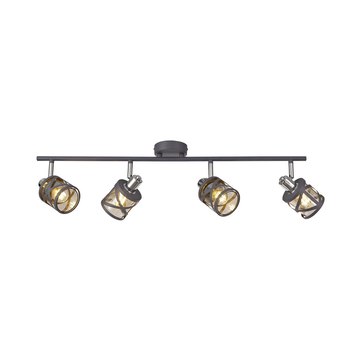 Nelson Lighting NL81139 Nivarna 4Bar Light Spot Light Matt Grey/Polished Chrome/Cognac