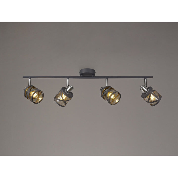 Nelson Lighting NL81139 Nivarna 4Bar Light Spot Light Matt Grey/Polished Chrome/Cognac