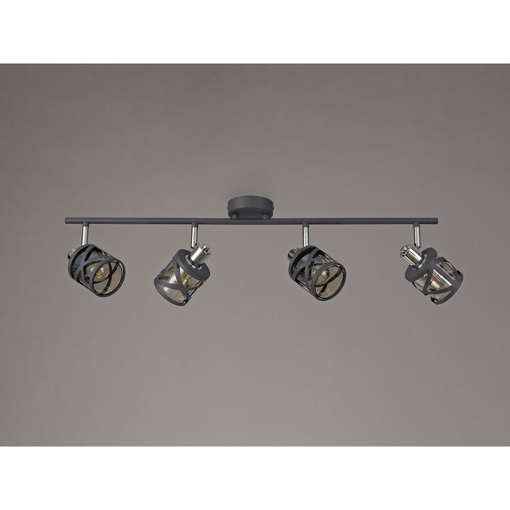 Nelson Lighting NL81139 Nivarna 4Bar Light Spot Light Matt Grey/Polished Chrome/Cognac