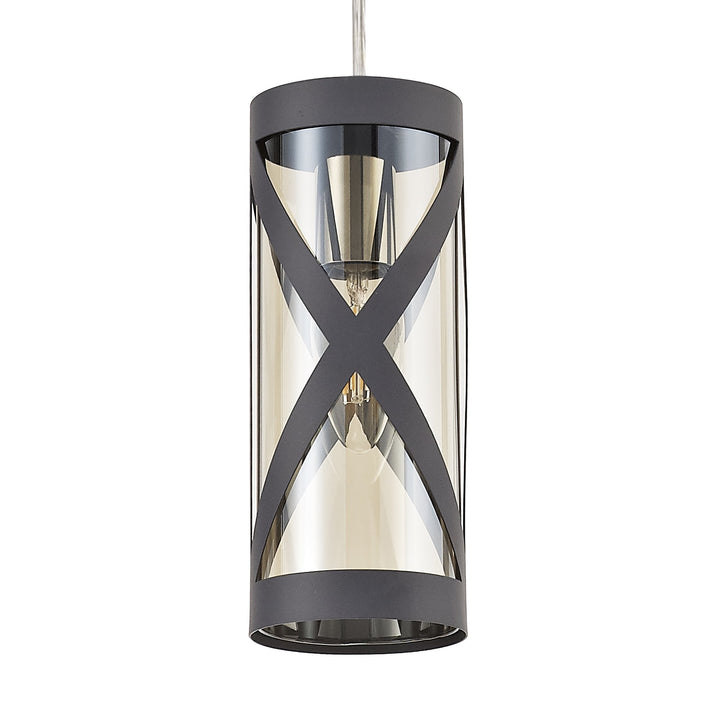 Nelson Lighting NL81149 Nivarna 1 Light Pendant Matt Grey/Polished Chrome/Cognac