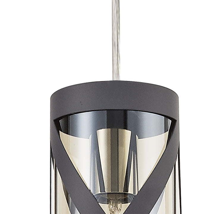 Nelson Lighting NL81149 Nivarna 1 Light Pendant Matt Grey/Polished Chrome/Cognac