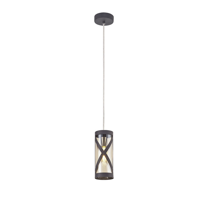 Nelson Lighting NL81149 Nivarna 1 Light Pendant Matt Grey/Polished Chrome/Cognac