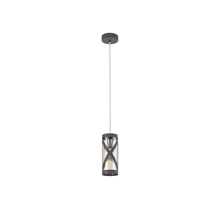 Nelson Lighting NL81149 Nivarna 1 Light Pendant Matt Grey/Polished Chrome/Cognac