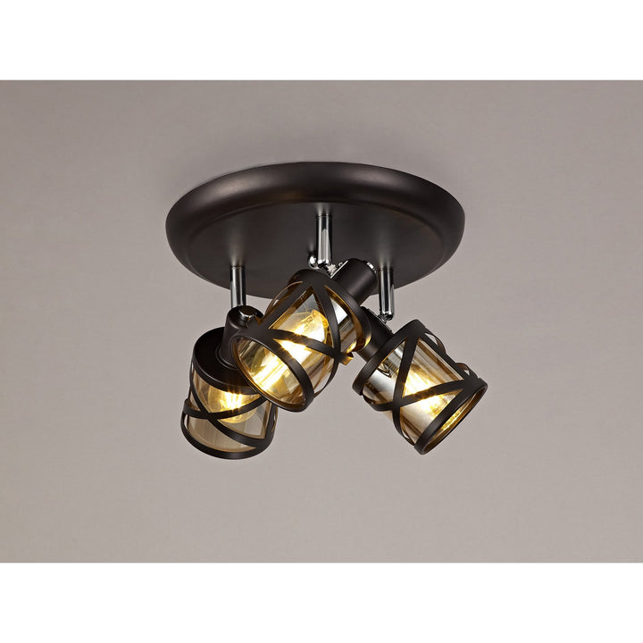 Nelson Lighting NL81449 Nivarna 3 Light Round Spot Light Oiled Bronze/Polished Chrome/Amber