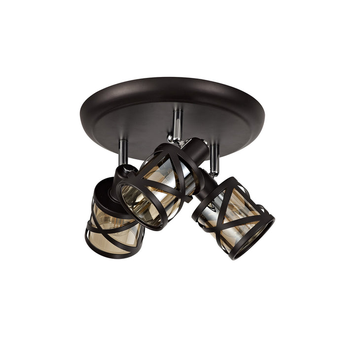 Nelson Lighting NL81449 Nivarna 3 Light Round Spot Light Oiled Bronze/Polished Chrome/Amber