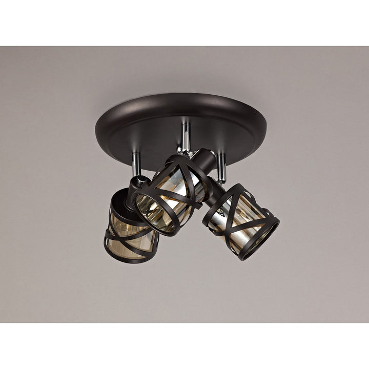 Nelson Lighting NL81449 Nivarna 3 Light Round Spot Light Oiled Bronze/Polished Chrome/Amber
