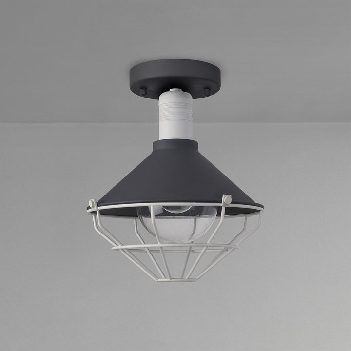 Nelson Lighting NL78459 Onaka Outdoor Semi-Flush Ceiling 1 Light Antracite/Matt White