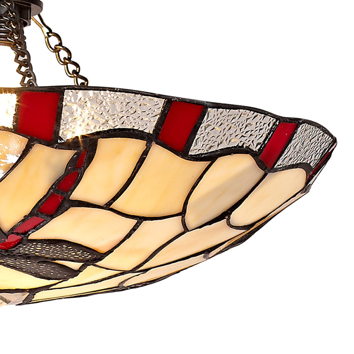 Nelson Lighting NLK01389 Oonagh 1 Light Pendant With 35cm Tiffany Shade Red/Chrome/Clear Crystal/Black