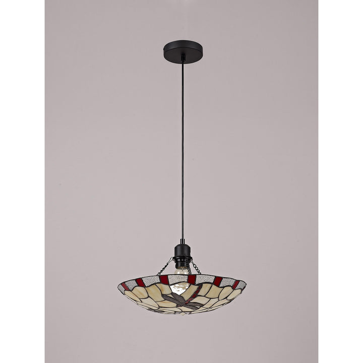 Nelson Lighting NLK01389 Oonagh 1 Light Pendant With 35cm Tiffany Shade Red/Chrome/Clear Crystal/Black