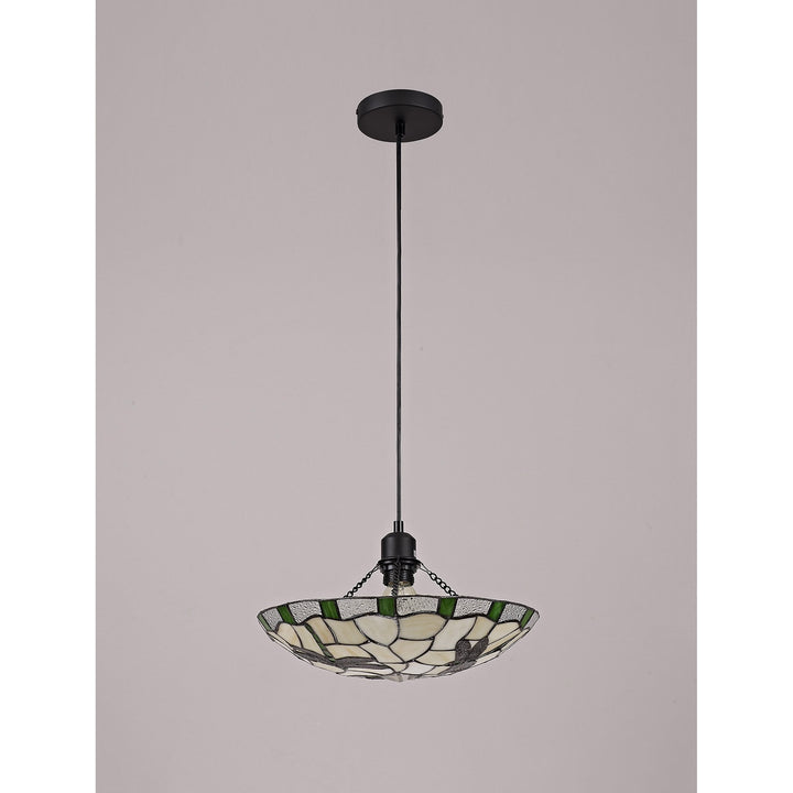 Nelson Lighting NLK01409 Oonagh 1 Light Pendant With 35cm Tiffany Shade Green/Chrome/Clear Crystal/Black