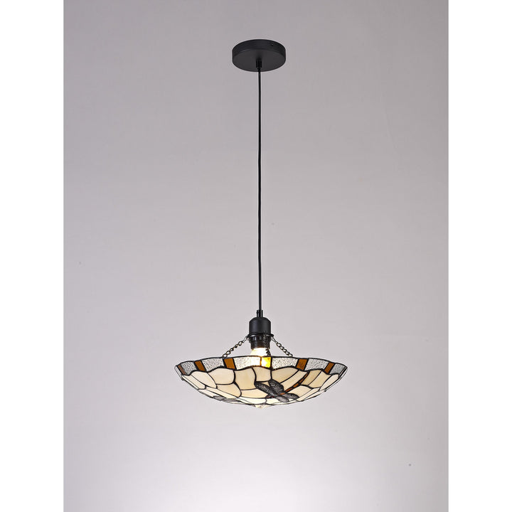 Nelson Lighting NLK01419 Oonagh 1 Light Pendant With 35cm Tiffany Shade Amber/Chrome/Clear Crystal/Black
