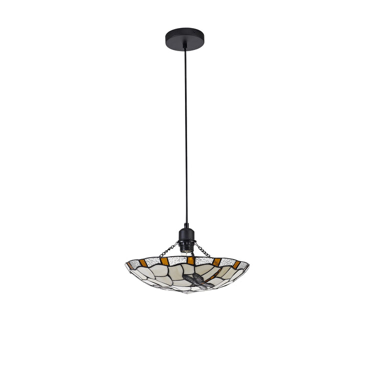 Nelson Lighting NLK01419 Oonagh 1 Light Pendant With 35cm Tiffany Shade Amber/Chrome/Clear Crystal/Black