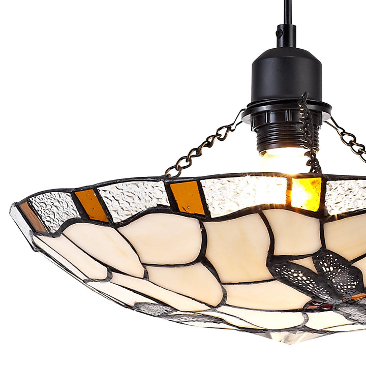 Nelson Lighting NLK01419 Oonagh 1 Light Pendant With 35cm Tiffany Shade Amber/Chrome/Clear Crystal/Black