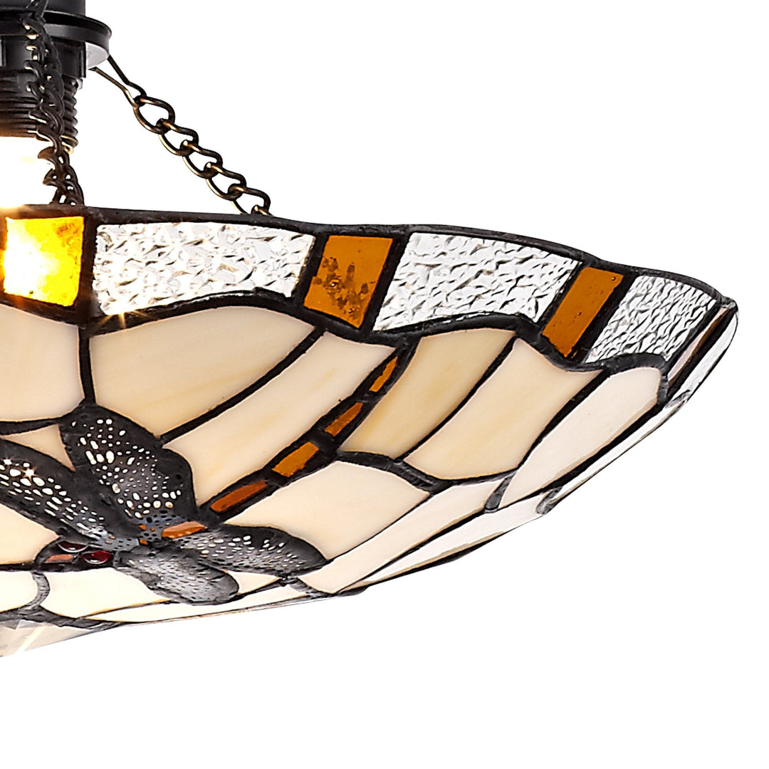 Nelson Lighting NLK01419 Oonagh 1 Light Pendant With 35cm Tiffany Shade Amber/Chrome/Clear Crystal/Black