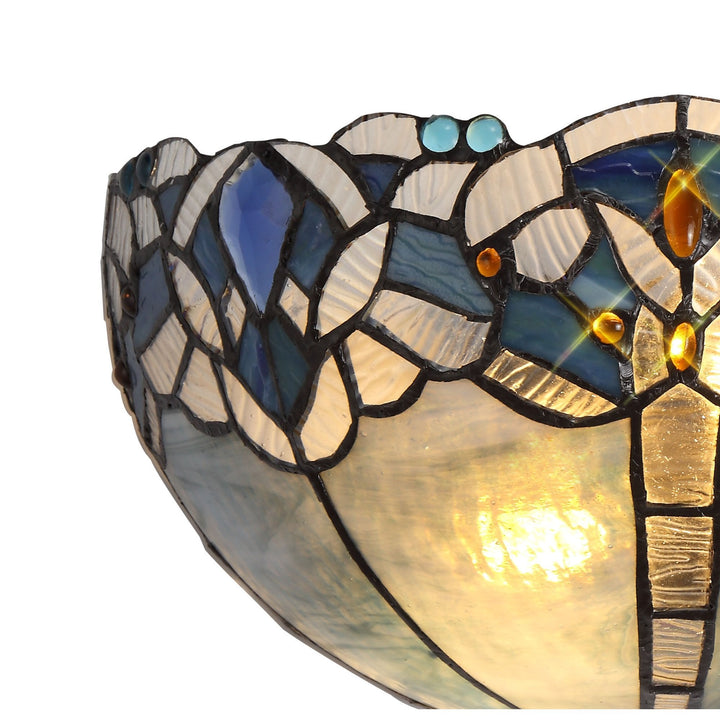 Nelson Lighting NL72769 Ossie Tiffany 30cm Wall Lamp 2 Light Blue/Clear Crystal