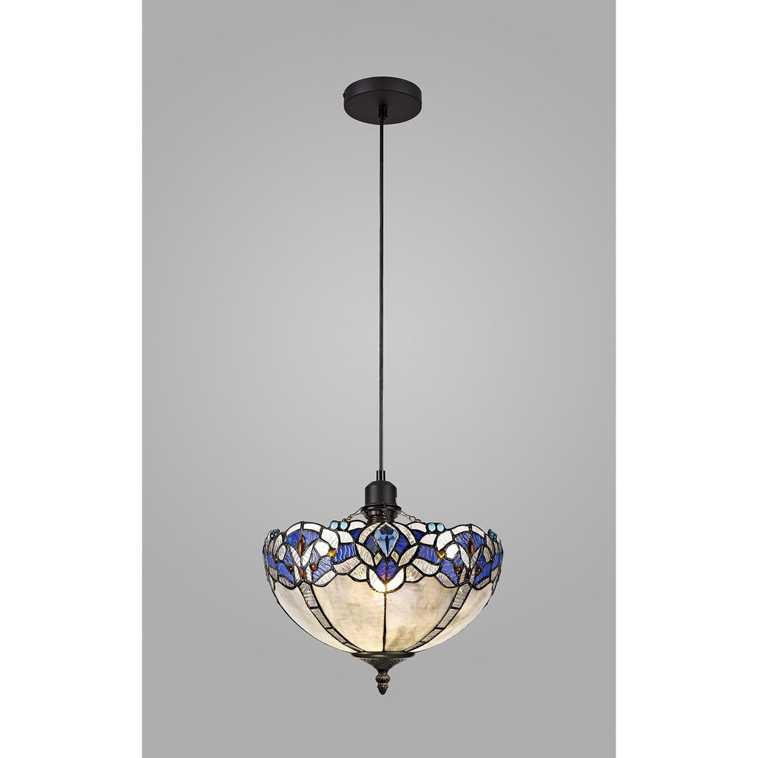 Nelson Lighting NLK01429 Ossie 1 Light Up Lighter Pendant With 30cm Tiffany Shade Blue/Clear Crystal/Black