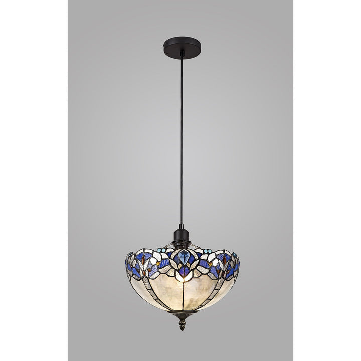 Nelson Lighting NLK01429 Ossie 1 Light Up Lighter Pendant With 30cm Tiffany Shade Blue/Clear Crystal/Black