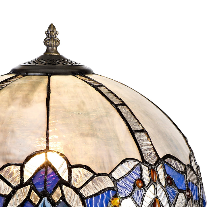 Nelson Lighting NLK01449 Ossie 1 Light Curved Table Lamp With 30cm Tiffany Shade Blue/Aged Antique Brass