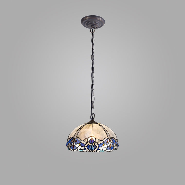 Nelson Lighting NLK01469 Ossie 1 Light Down Light Pendant With 30cm Tiffany Shade Blue/Aged Antique Brass