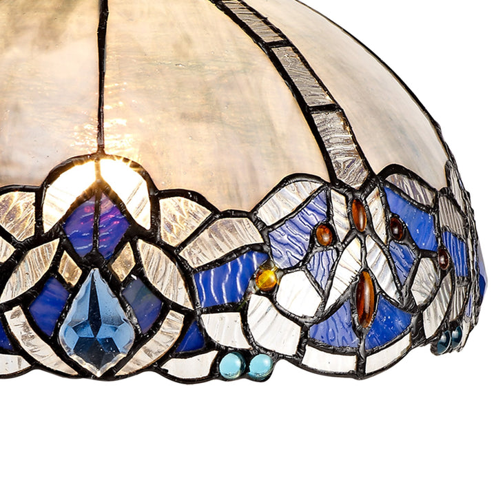 Nelson Lighting NLK01469 Ossie 1 Light Down Light Pendant With 30cm Tiffany Shade Blue/Aged Antique Brass