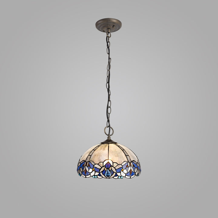 Nelson Lighting NLK01489 Ossie 3 Light Down Light Pendant With 30cm Tiffany Shade Blue/Aged Antique Brass