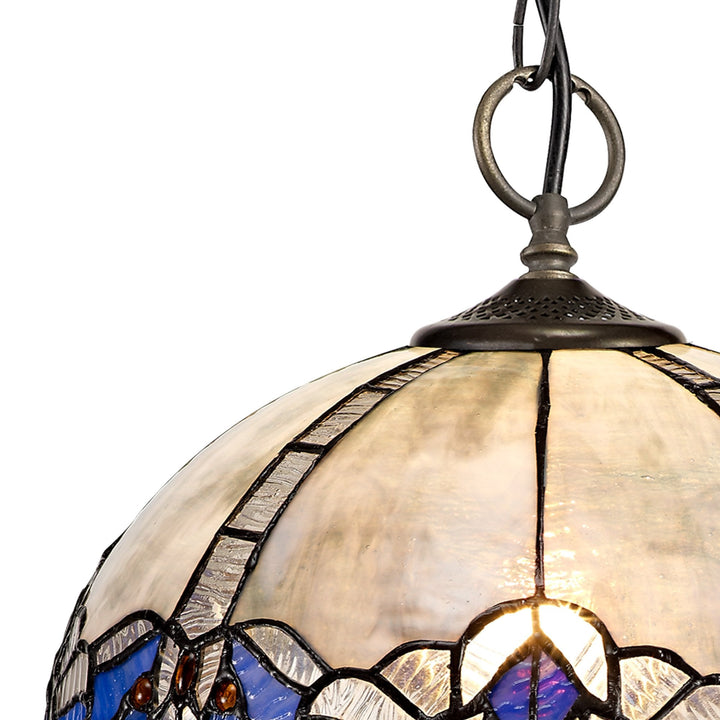 Nelson Lighting NLK01489 Ossie 3 Light Down Light Pendant With 30cm Tiffany Shade Blue/Aged Antique Brass