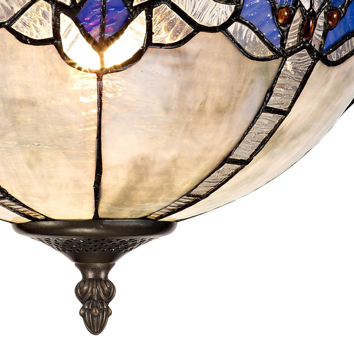 Nelson Lighting NLK01499 Ossie 2 Light Semi Ceiling With 30cm Tiffany Shade Blue/Aged Antique Brass