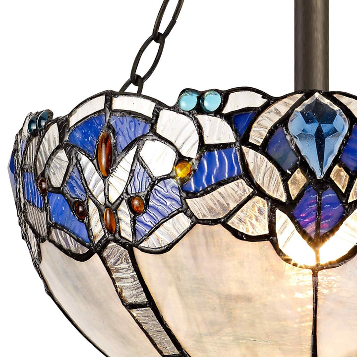 Nelson Lighting NLK01509 Ossie 3 Light Semi Ceiling With 30cm Tiffany Shade Blue/Aged Antique Brass