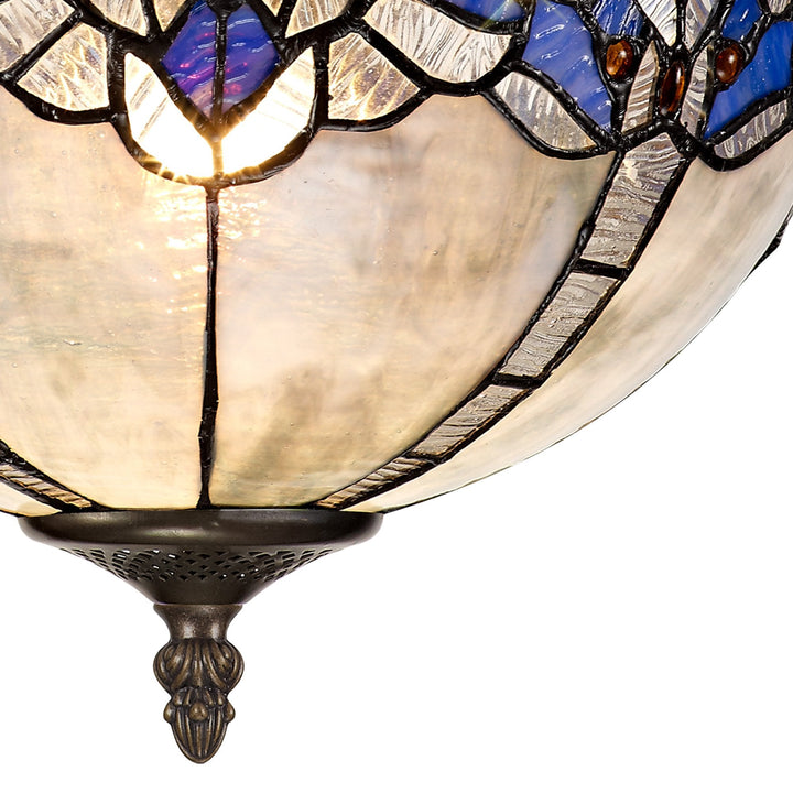 Nelson Lighting NLK01509 Ossie 3 Light Semi Ceiling With 30cm Tiffany Shade Blue/Aged Antique Brass