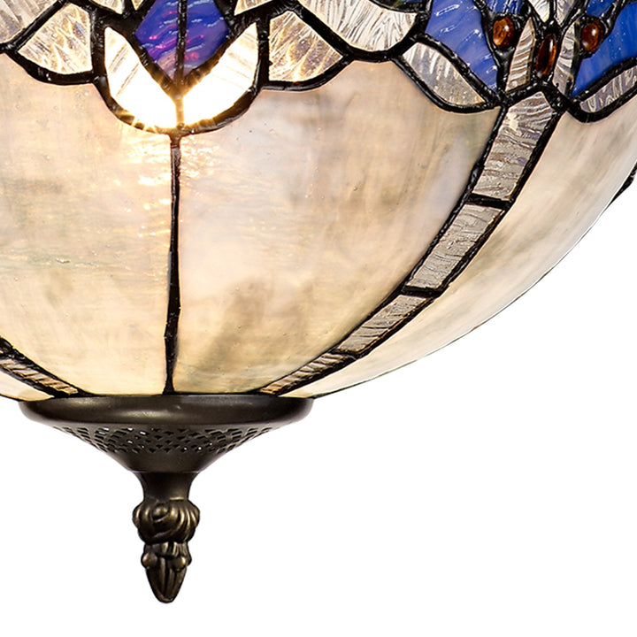 Nelson Lighting NLK01519 Ossie 2 Light Up Lighter Pendant With 30cm Tiffany Shade Blue/Aged Antique Brass