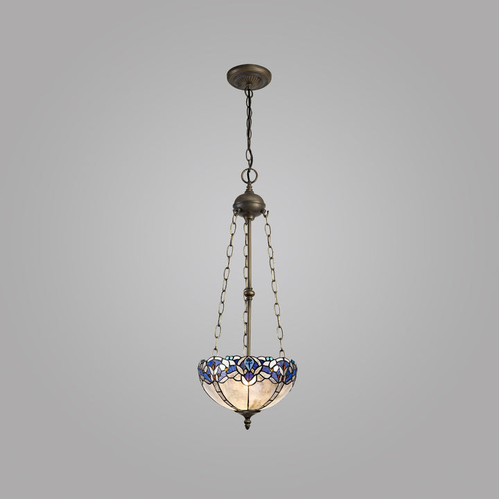 Nelson Lighting NLK01529 Ossie 3 Light Up Lighter Pendant With 30cm Tiffany Shade Blue/Aged Antique Brass