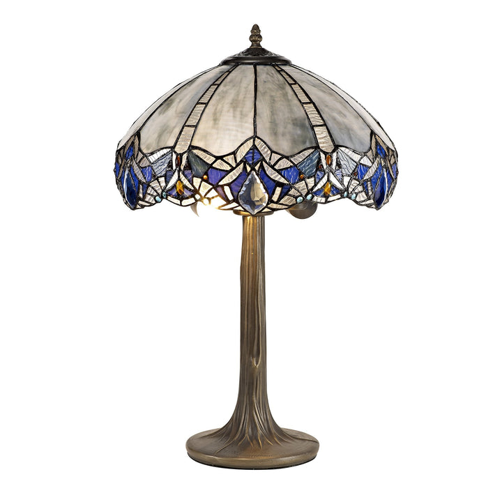 Nelson Lighting NLK01539 Ossie 2 Light Tree Like Table Lamp With 40cm Tiffany Shade Blue/Aged Antique Brass