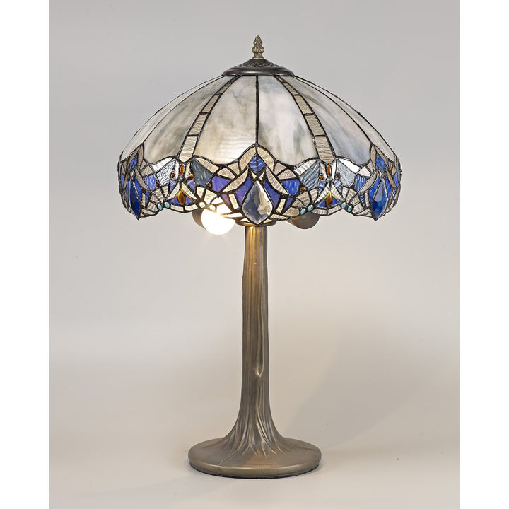 Nelson Lighting NLK01539 Ossie 2 Light Tree Like Table Lamp With 40cm Tiffany Shade Blue/Aged Antique Brass