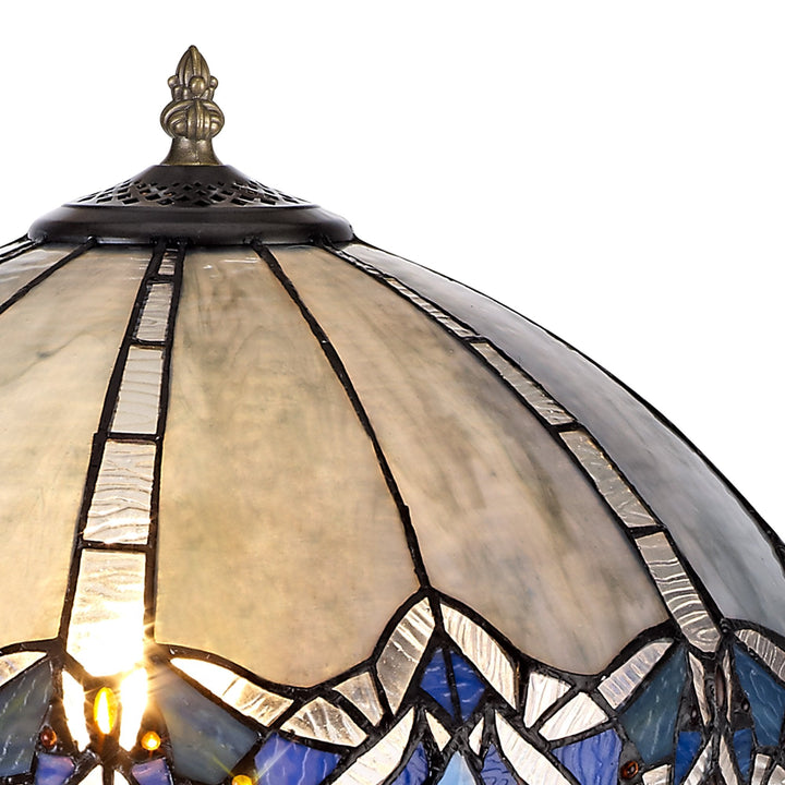 Nelson Lighting NLK01559 Ossie 2 Light Octagonal Table Lamp With 40cm Tiffany Shade Blue/Aged Antique Brass