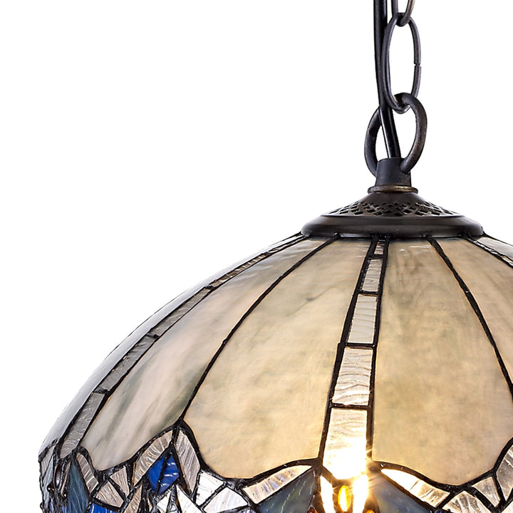 Nelson Lighting NLK01569 Ossie 1 Light Down Light Pendant With 40cm Tiffany Shade Blue/Aged Antique Brass