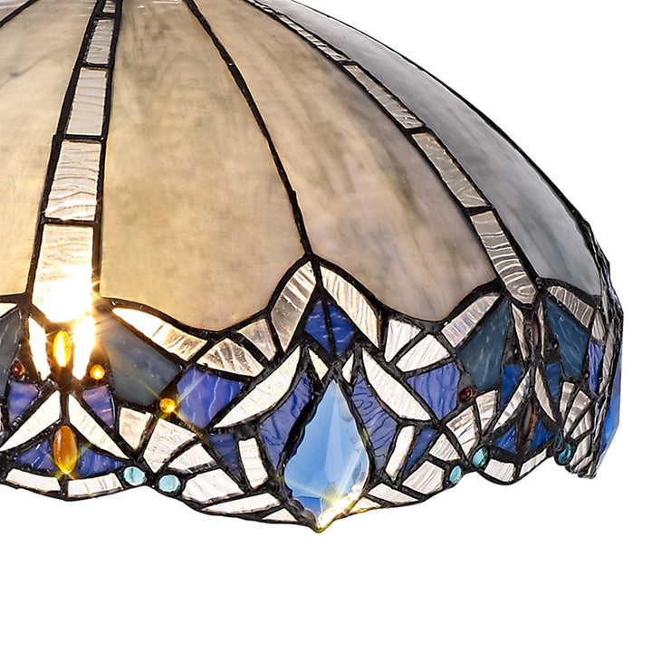 Nelson Lighting NLK01569 Ossie 1 Light Down Light Pendant With 40cm Tiffany Shade Blue/Aged Antique Brass